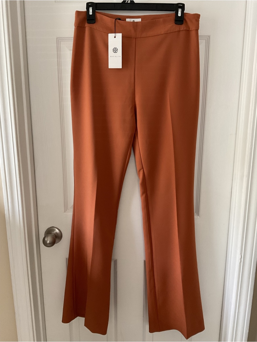 Socialite Rust Leaf High Rise Bootcut Pants Women’s Large Stretch NWT - Picture 2 of 13